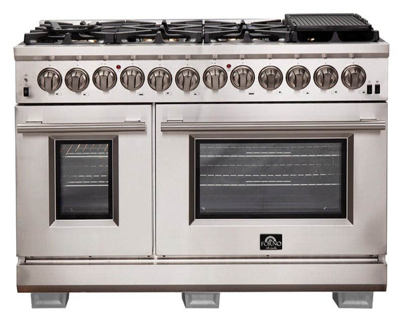 Forno Capriasca 48" Pro Series Capriasca Gas Burner / Electric Oven in Stainless Steel 8 Italian Burners, FFSGS6187-48 I Luxury Appliances Direct