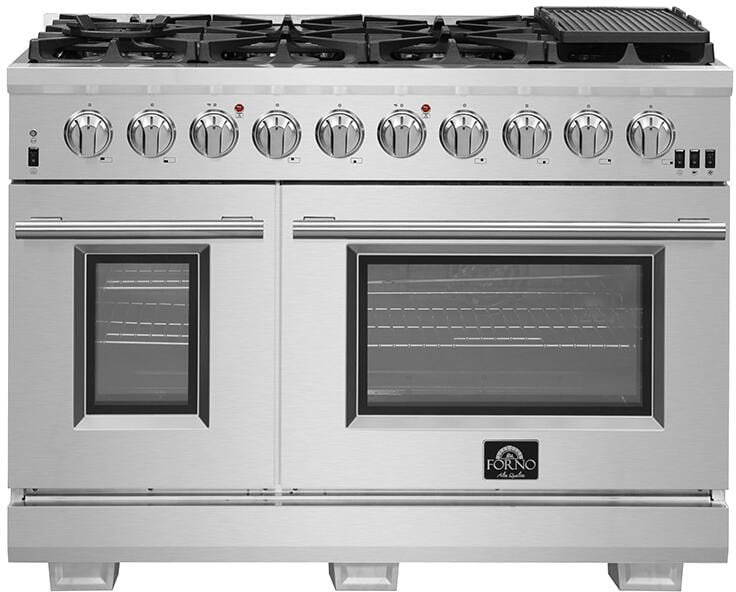 Forno Capriasca 48" Pro Series Capriasca Gas Burner / Gas Oven in Stainless Steel 8 Italian Burners, FFSGS6260-48 I Luxury Appliances Direct