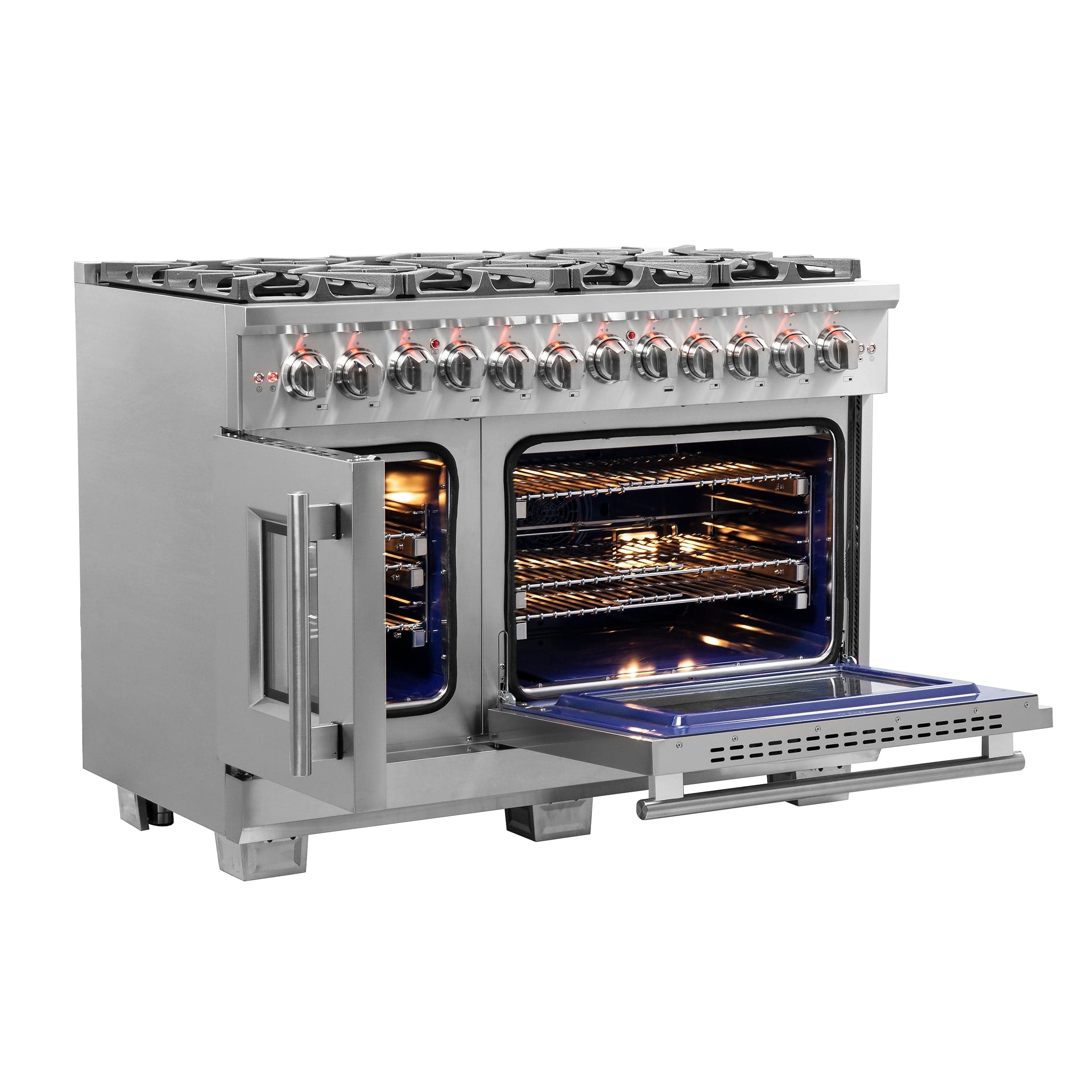 Forno Capriasca 48" Professional Gas Burner, Electric Oven Range With French Door And 8 Sealed Burners, FFSGS6387-48 I Luxury Appliances Direct