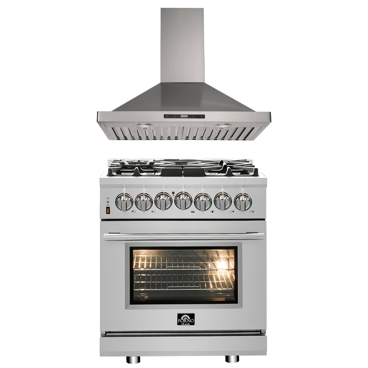 Forno Appliance Package - 30" Dual Fuel Range, 30" Range Hood, AP-FFSGS6125-30-W I Luxury Appliances Direct