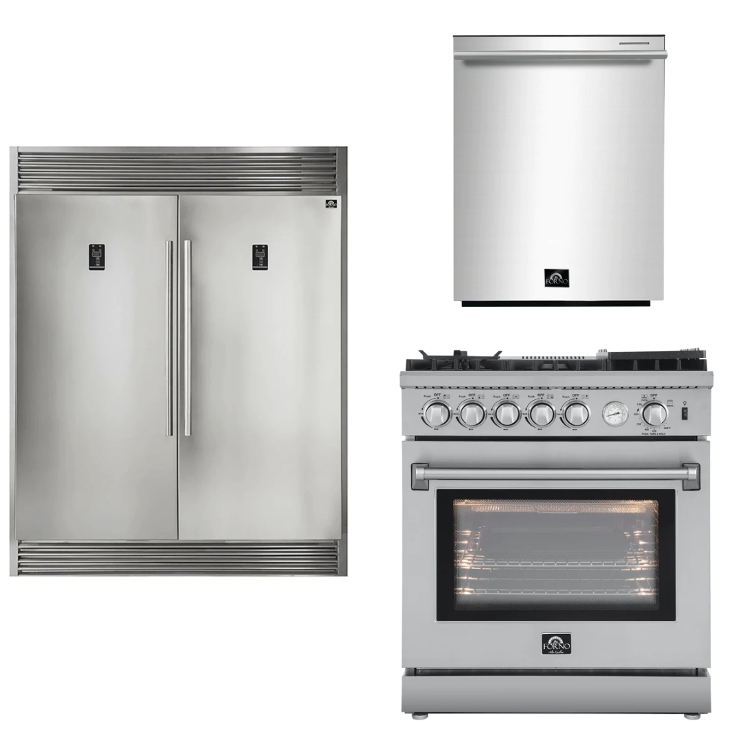 Forno Appliance Package - 30" Gas Range, Dishwasher, 60" Refrigerator, AP-FFSGS6276-30-W-5 I Luxury Appliances Direct