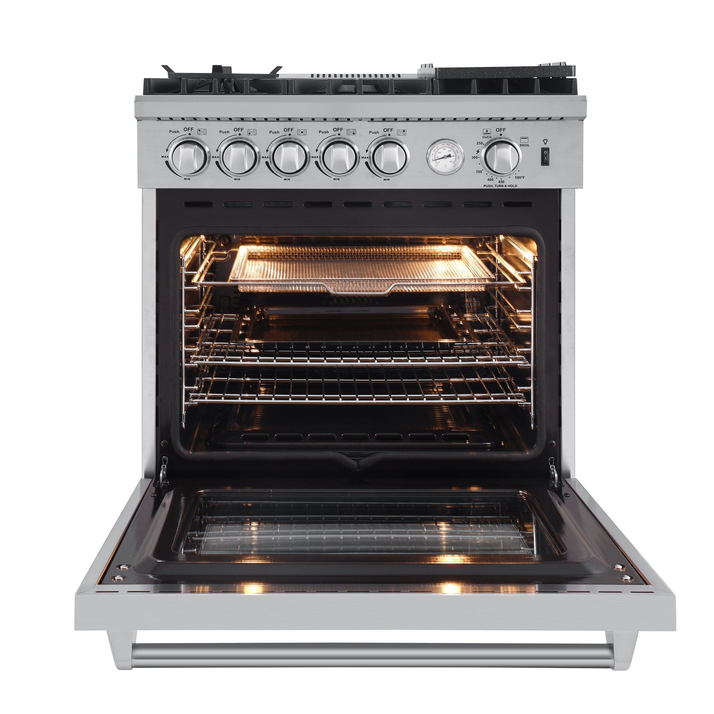 Forno Appliance Package - 30" Gas Range with Airfryer, Range Hood, 36" Refrigerator, Dishwasher, AP-FFSGS6276-30-11 I Luxury Appliances Direct