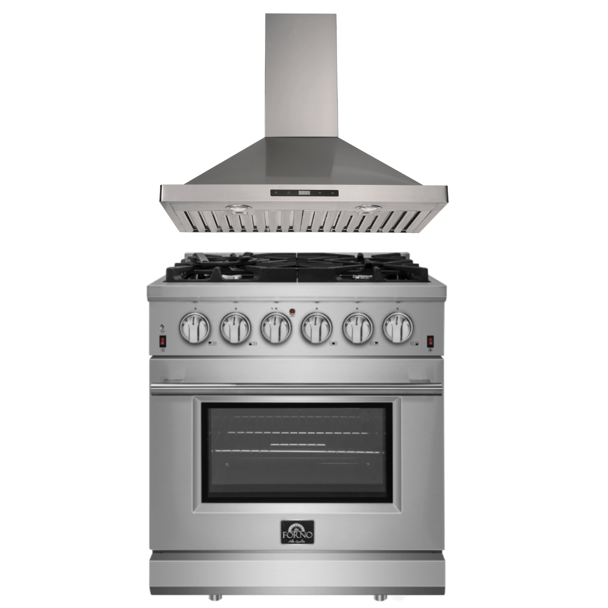 Forno Appliance Package- 30 Inch Gas Range, Wall Mount Range Hood, AP-FFSGS6239-30-W I Luxury Appliances Direct