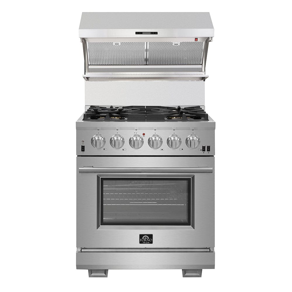 Forno Appliance Package - 30 Inch Gas Range, Wall Mount Range Hood, Dishwasher, AP-FFSGS6239-30-2 I Luxury Appliances Direct