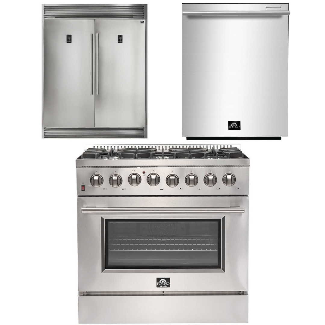 Forno Appliance Package - 36 Inch Dual Fuel Range, Dishwasher, 60 Inch Refrigerator, AP-FFSGS6156-36-5 I Luxury Appliances Direct
