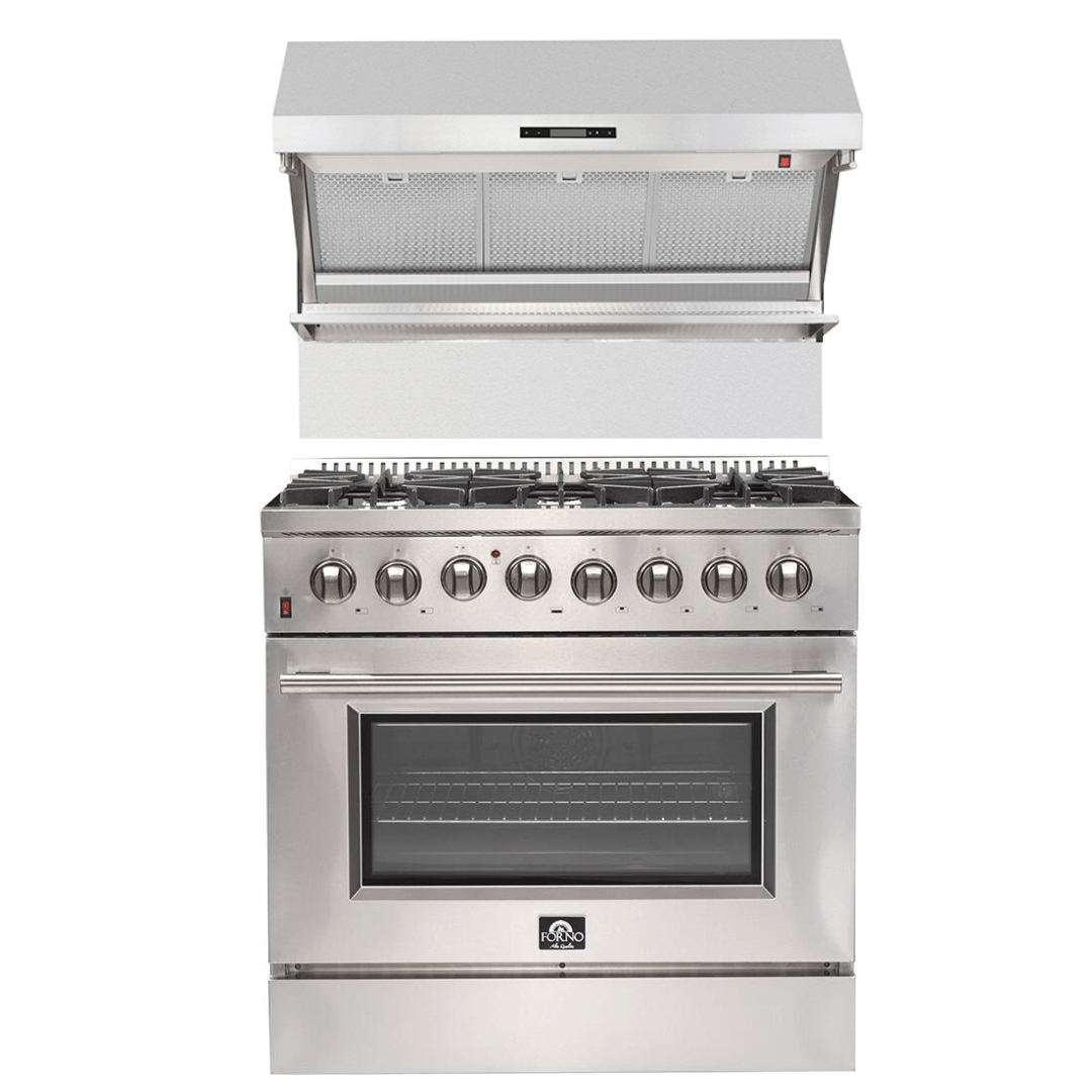 Forno Appliance Package- 36 Inch Dual Fuel Range, Wall Mount Range Hood, AP-FFSGS6156-36 I Luxury Appliances Direct