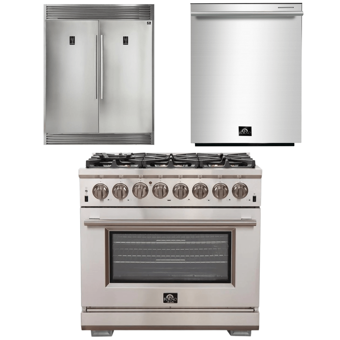 Forno Appliance Package - 36 Inch Gas Burner/Electric Oven Pro Range, Dishwasher, Refrigerator, AP-FFSGS6187-36-5 I Luxury Appliances Direct