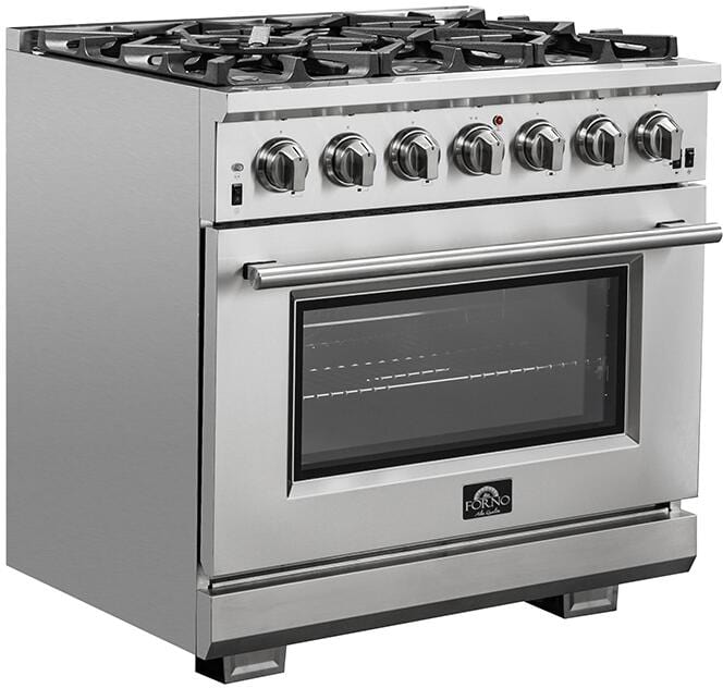 Forno Appliance Package - 36 Inch Gas Burner/Electric Oven Pro Range, Wall Mount Range Hood, AP-FFSGS6187-36 I Luxury Appliances Direct