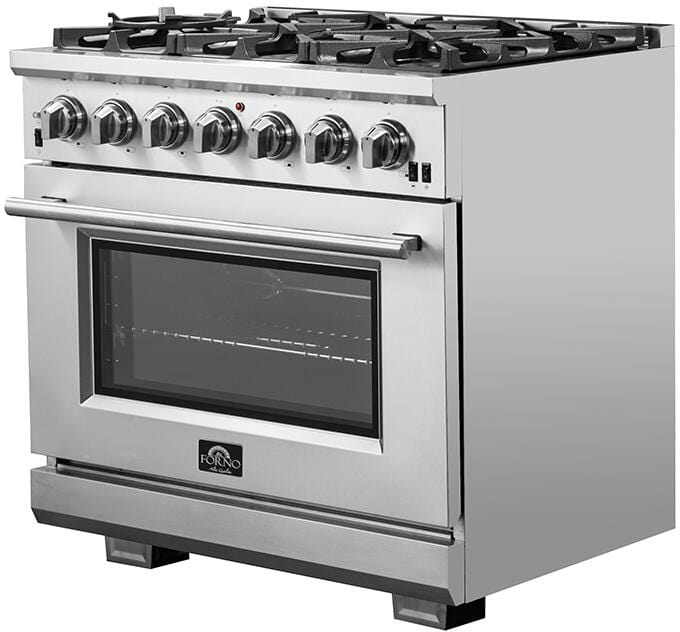 Forno Appliance Package - 36 Inch Gas Burner/Electric Oven Pro Range, Wall Mount Range Hood, Microwave Drawer, Dishwasher, AP-FFSGS6187-36-6 I Luxury Appliances Direct