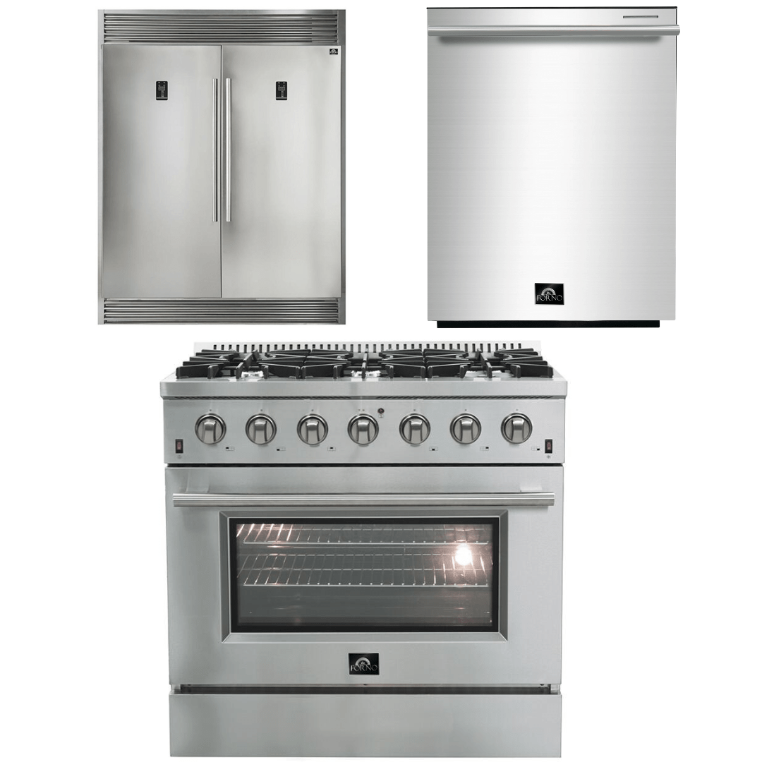 Forno Appliance Package - 36 Inch Gas Range, Dishwasher, 60 Inch Refrigerator, AP-FFSGS6244-36-5 I Luxury Appliances Direct