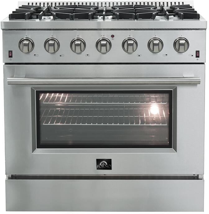 Forno Appliance Package - 36 Inch Gas Range, Range Hood, Refrigerator, Microwave Drawer, Dishwasher, Wine Cooler, AP-FFSGS6244-36-9 I Luxury Appliances Direct