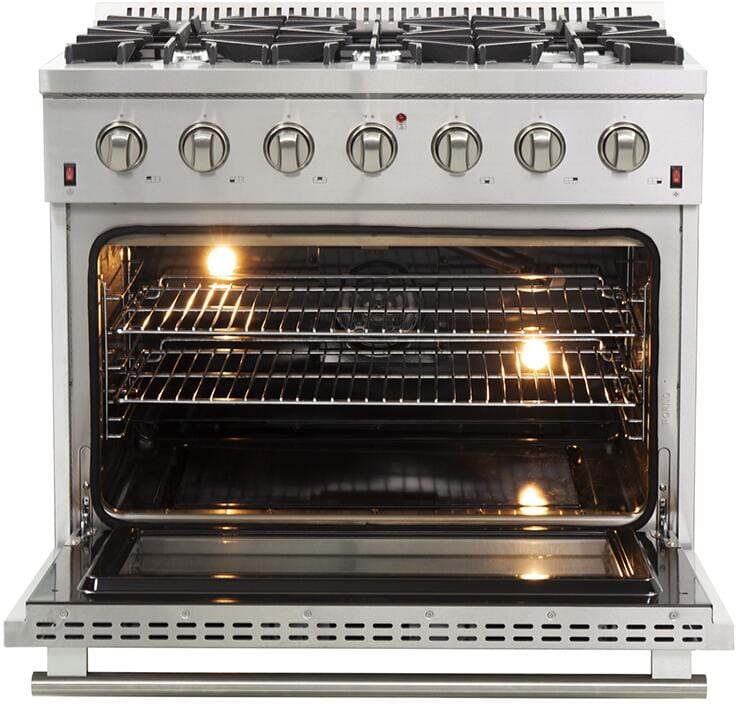 Forno Appliance Package - 36 Inch Gas Range, Wall Mount Range Hood, Dishwasher, AP-FFSGS6244-36-2 I Luxury Appliances Direct