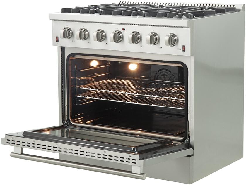 Forno Appliance Package - 36 Inch Gas Range, Wall Mount Range Hood, Microwave Drawer, AP-FFSGS6244-36-3 I Luxury Appliances Direct