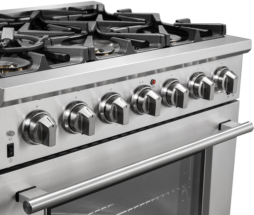 Forno Appliance Package - 36 Inch Pro Gas Range, Wall Mount Range Hood, Microwave Drawer, Dishwasher, AP-FFSGS6260-36-6 I Luxury Appliances Direct