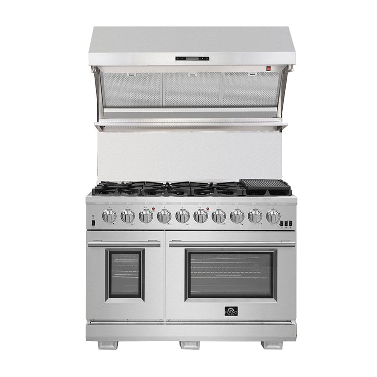 Forno Appliance Package - 48" Gas Range, 48" Range Hood, Dishwasher, 48" Refrigerator, Microwave Drawer, Wine Cooler, AP-FFSGS6244-48-14 I Luxury Appliances Direct