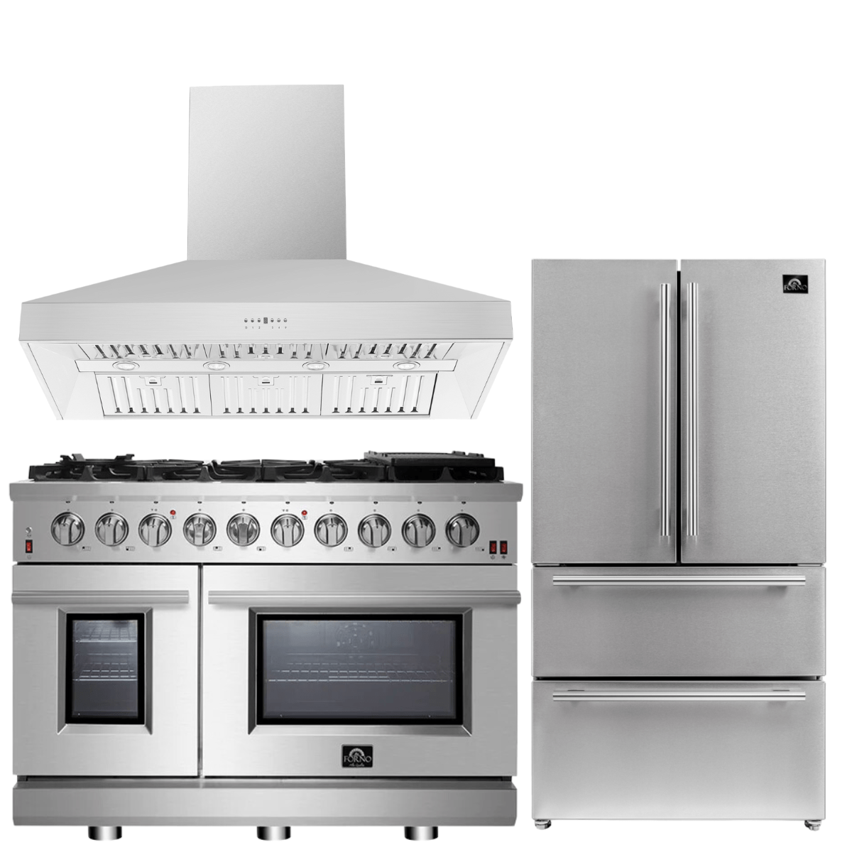 Forno Appliance Package - 48" Gas Range, Range Hood, 36" Refrigerator, AP-FFSGS6239-48-2 I Luxury Appliances Direct