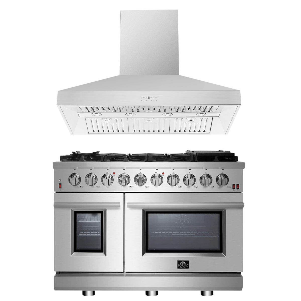 Forno Appliance Package - 48" Gas Range, Wall Mount Range Hood, AP-FFSGS6239-48 I Luxury Appliances Direct