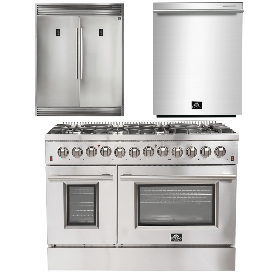 Forno Appliance Package - 48 Inch Dual Fuel Range, Dishwasher, 60 Inch Refrigerator, AP-FFSGS6156-48-5 I Luxury Appliances Direct