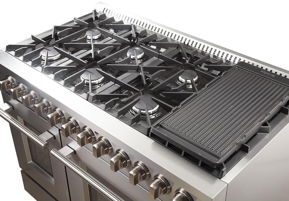Forno Appliance Package - 48 Inch Dual Fuel Range, Wall Mount Range Hood, Microwave Drawer, Dishwasher, AP-FFSGS6156-48-6 I Luxury Appliances Direct