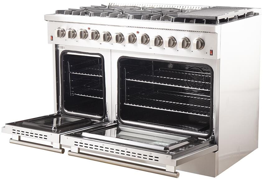 Forno Appliance Package - 48 Inch Dual Fuel Range, Wall Mount Range Hood, Microwave Drawer, Dishwasher, AP-FFSGS6156-48-6 I Luxury Appliances Direct