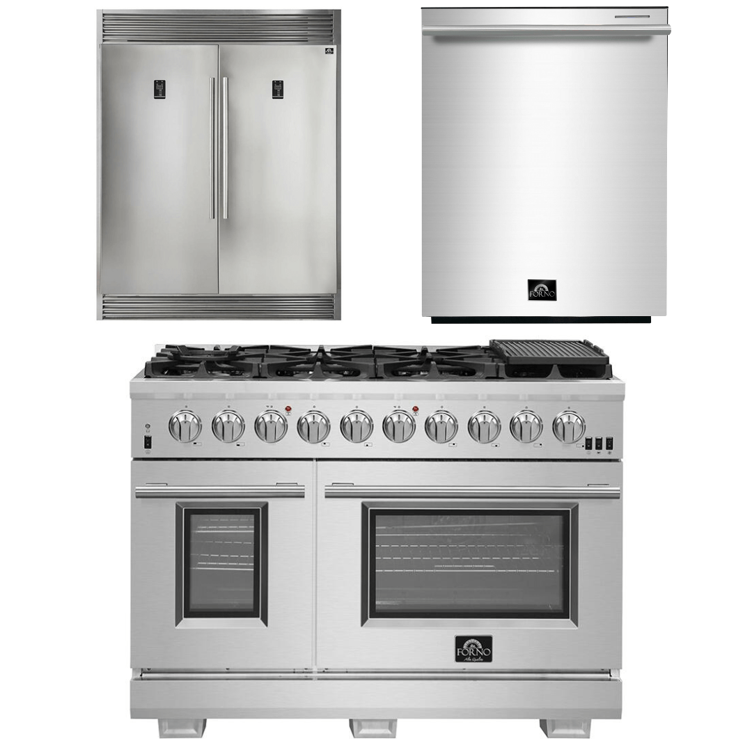 Forno Appliance Package - 48 Inch Gas Burner/Electric Oven Pro Range, Dishwasher, Refrigerator, AP-FFSGS6187-48-5 I Luxury Appliances Direct