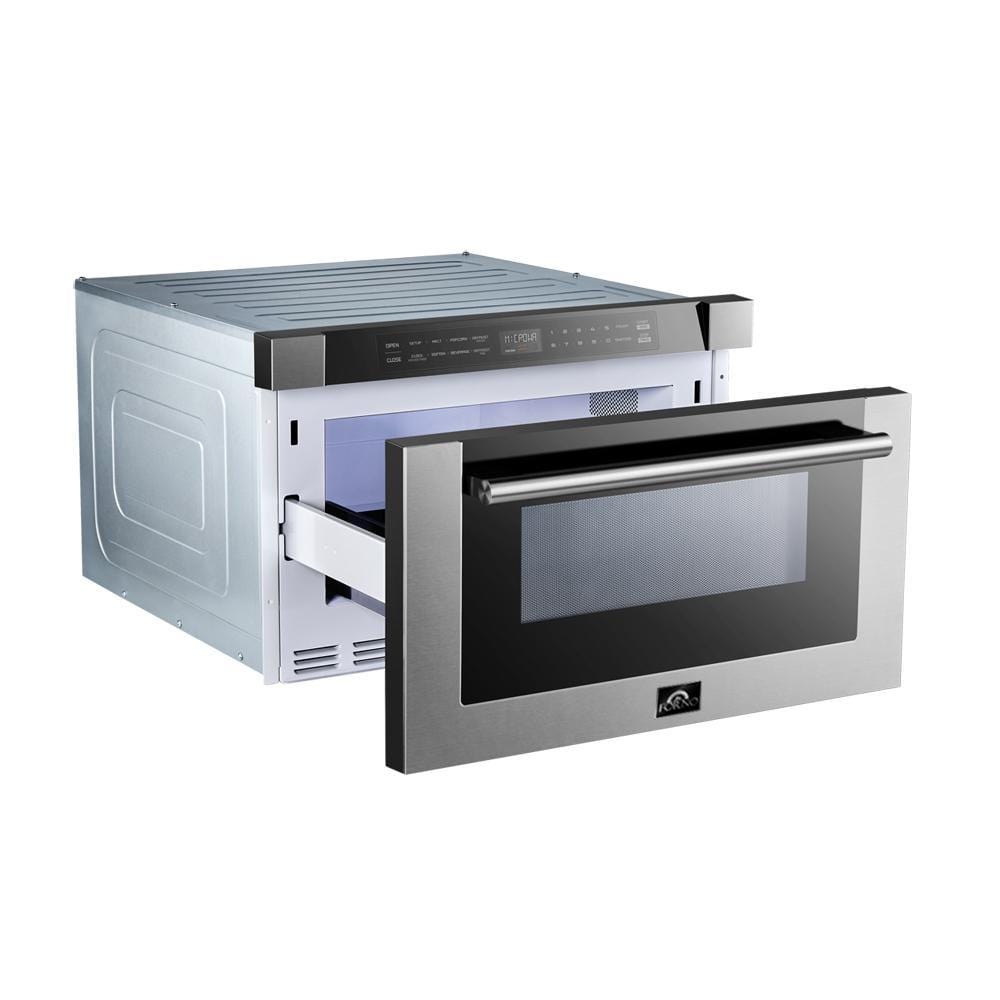 Forno Appliance Package - 48 Inch Gas Burner/Electric Oven Pro Range, Wall Mount Range Hood, Microwave Drawer, AP-FFSGS6187-48-3 I Luxury Appliances Direct