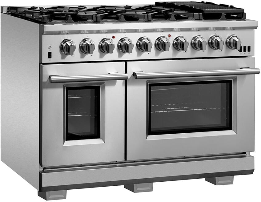 Forno Appliance Package - 48 Inch Gas Burner/Electric Oven Pro Range, Wall Mount Range Hood, Microwave Drawer, AP-FFSGS6187-48-3 I Luxury Appliances Direct