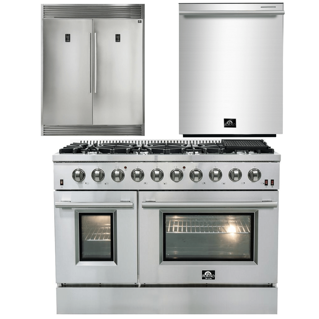 Forno Appliance Package - 48 Inch Gas Range, Dishwasher, 60 Inch Refrigerator, AP-FFSGS6244-48-5 I Luxury Appliances Direct