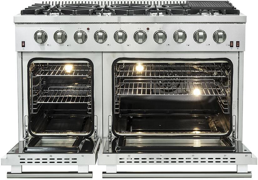 Forno Appliance Package - 48 Inch Gas Range, Wall Mount Range Hood, 60 Inch Refrigerator, AP-FFSGS6244-48-4 I Luxury Appliances Direct