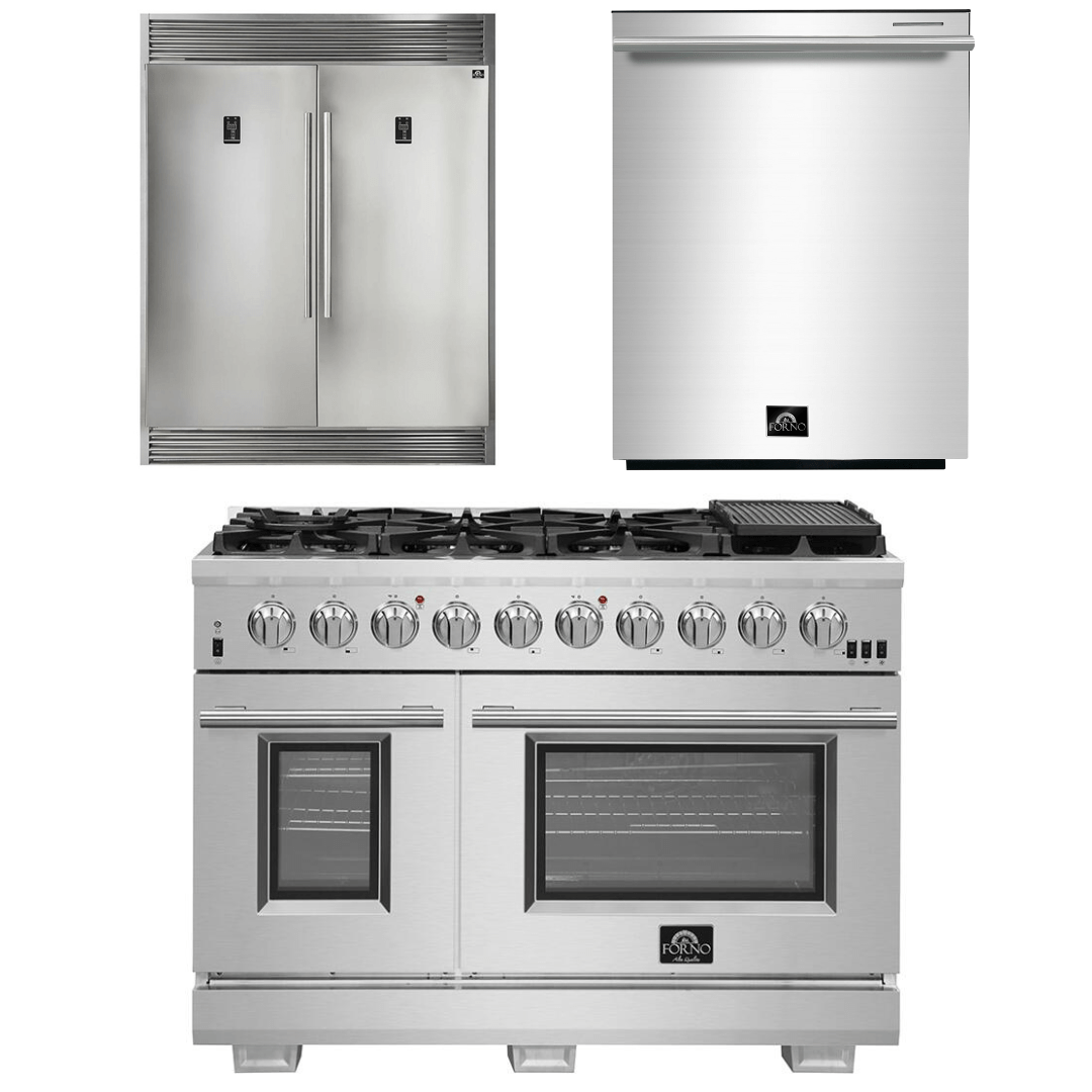 Forno Appliance Package - 48 Inch Pro Gas Range, Dishwasher, 60 Inch Refrigerator, AP-FFSGS6260-48-5 I Luxury Appliances Direct