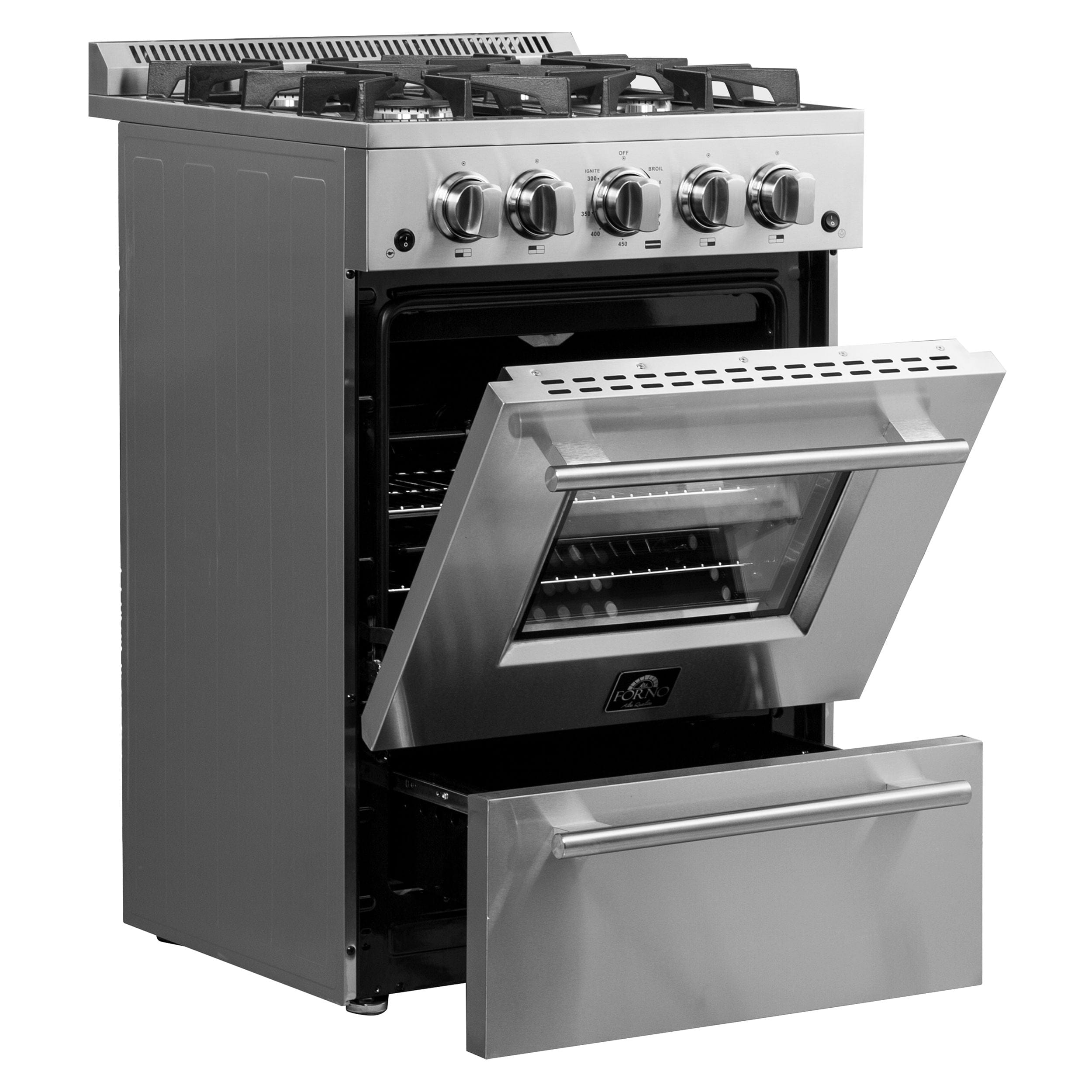 Forno Breno 24" Freestanding Gas Range With 4 Sealed Burners in Stainless Steel, FFSGS6272-24 I Luxury Appliances Direct
