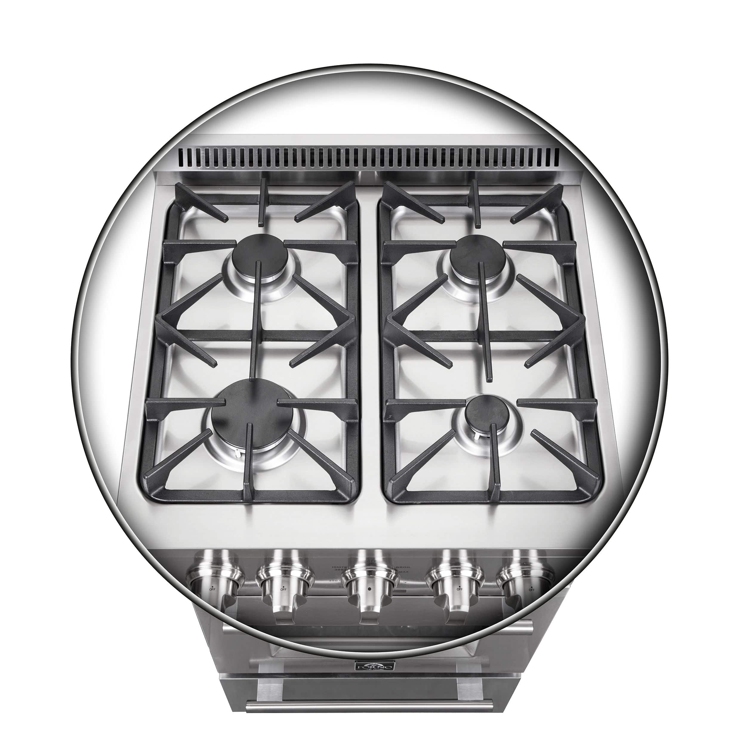 Forno Breno 24" Freestanding Gas Range With 4 Sealed Burners in Stainless Steel, FFSGS6272-24 I Luxury Appliances Direct