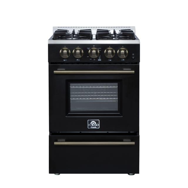 Forno Breno 24 Inch 4 Burner Gas Range in Black FFSGS6272-24BLK