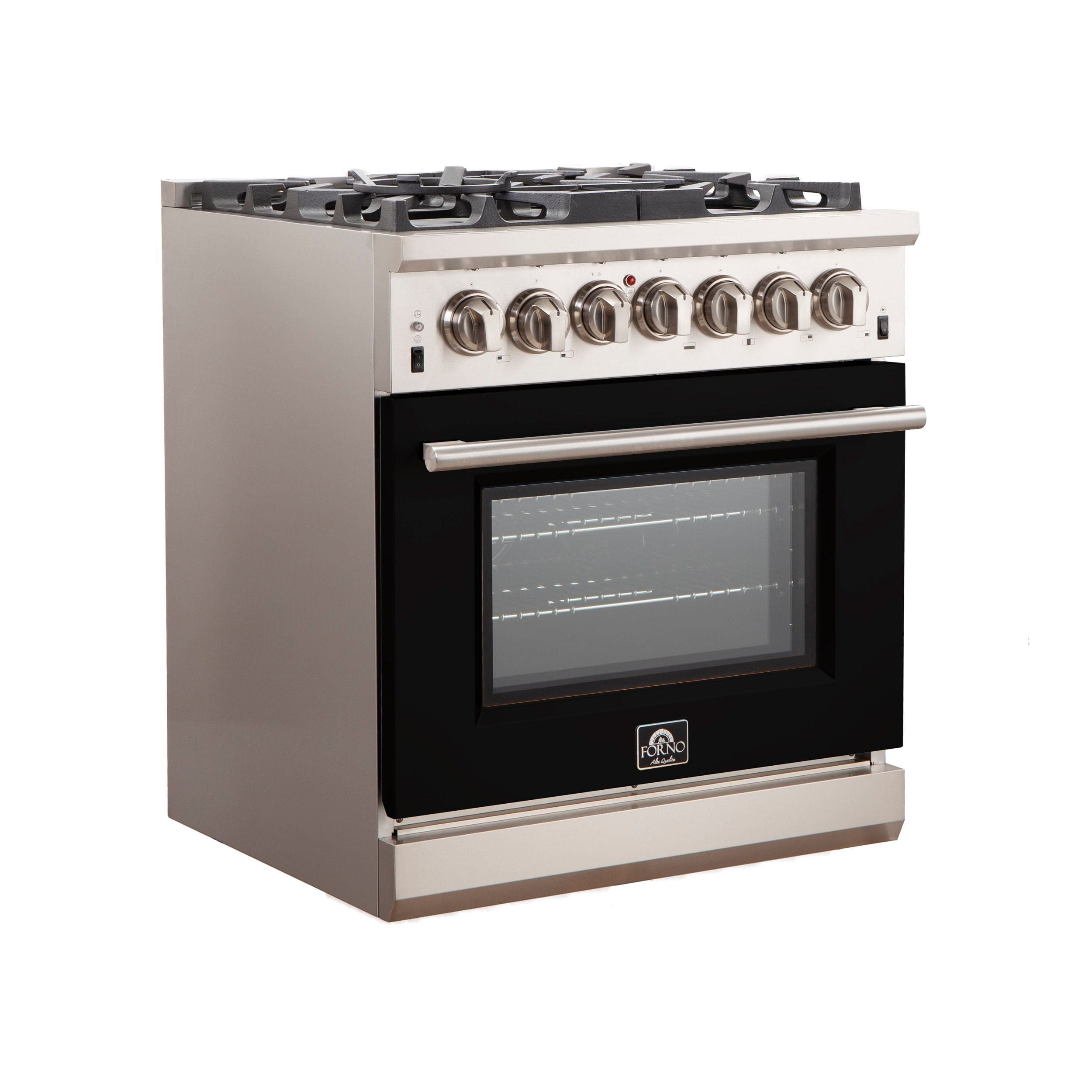 Forno Capriasca 30 Inch Professional Freestanding Gas Range in Black, FFSGS6260-30BLK I Luxury Appliances Direct