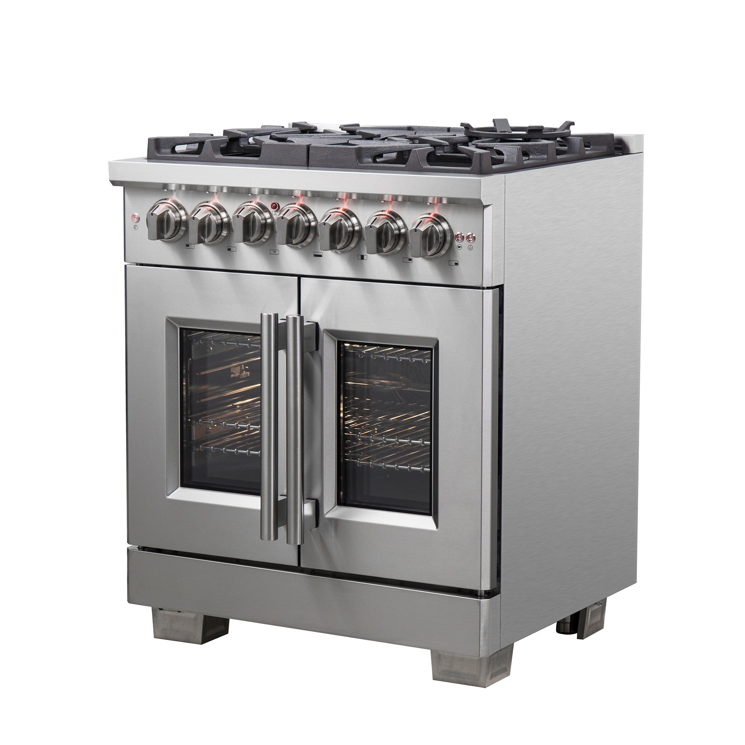 Forno Capriasca 30" Professional Gas Burner, Electric Oven Range With French Door And 5 Sealed Burners, FFSGS6387-30 I Luxury Appliances Direct