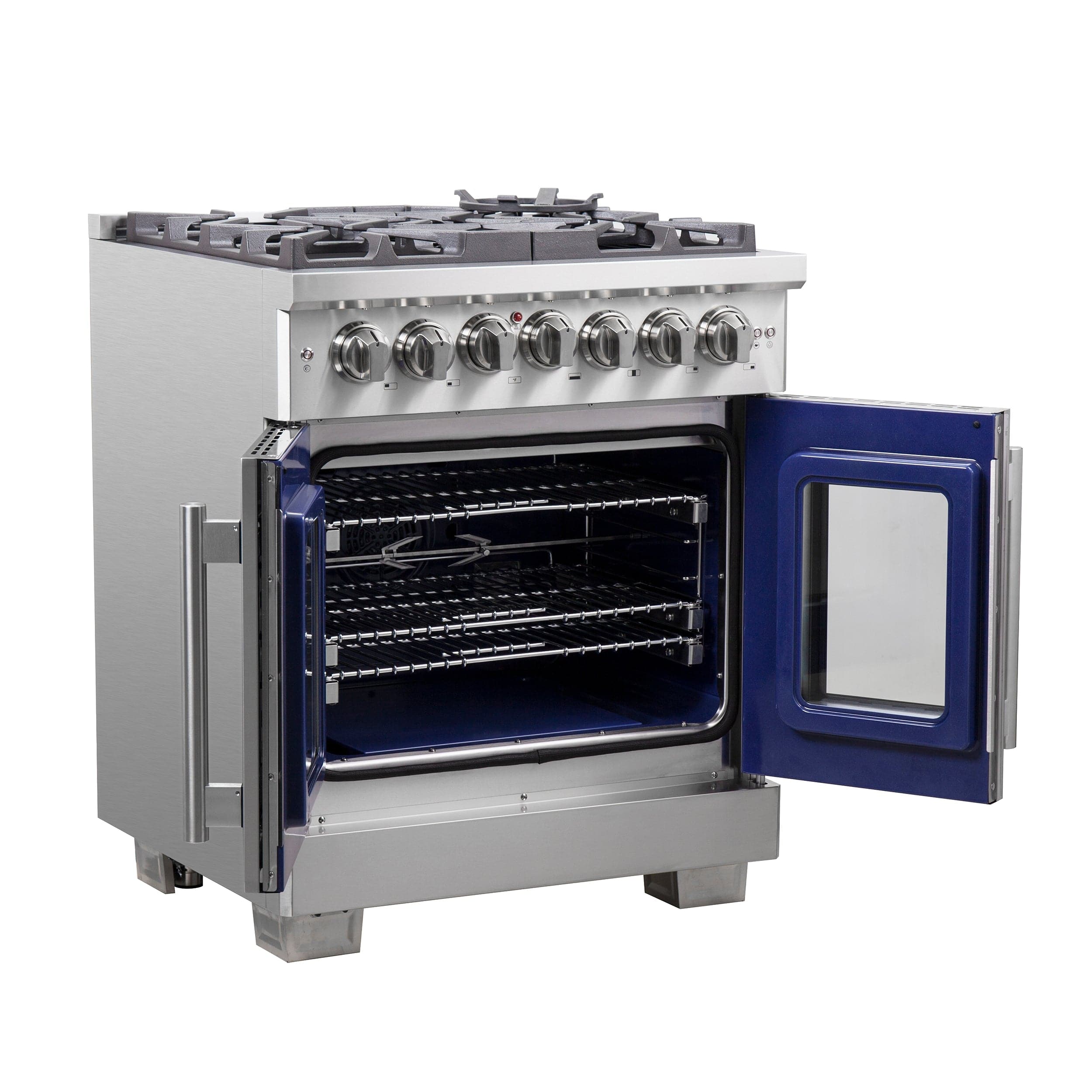 Forno Capriasca 30" Professional Gas Burner, Electric Oven Range With French Door And 5 Sealed Burners, FFSGS6387-30 I Luxury Appliances Direct