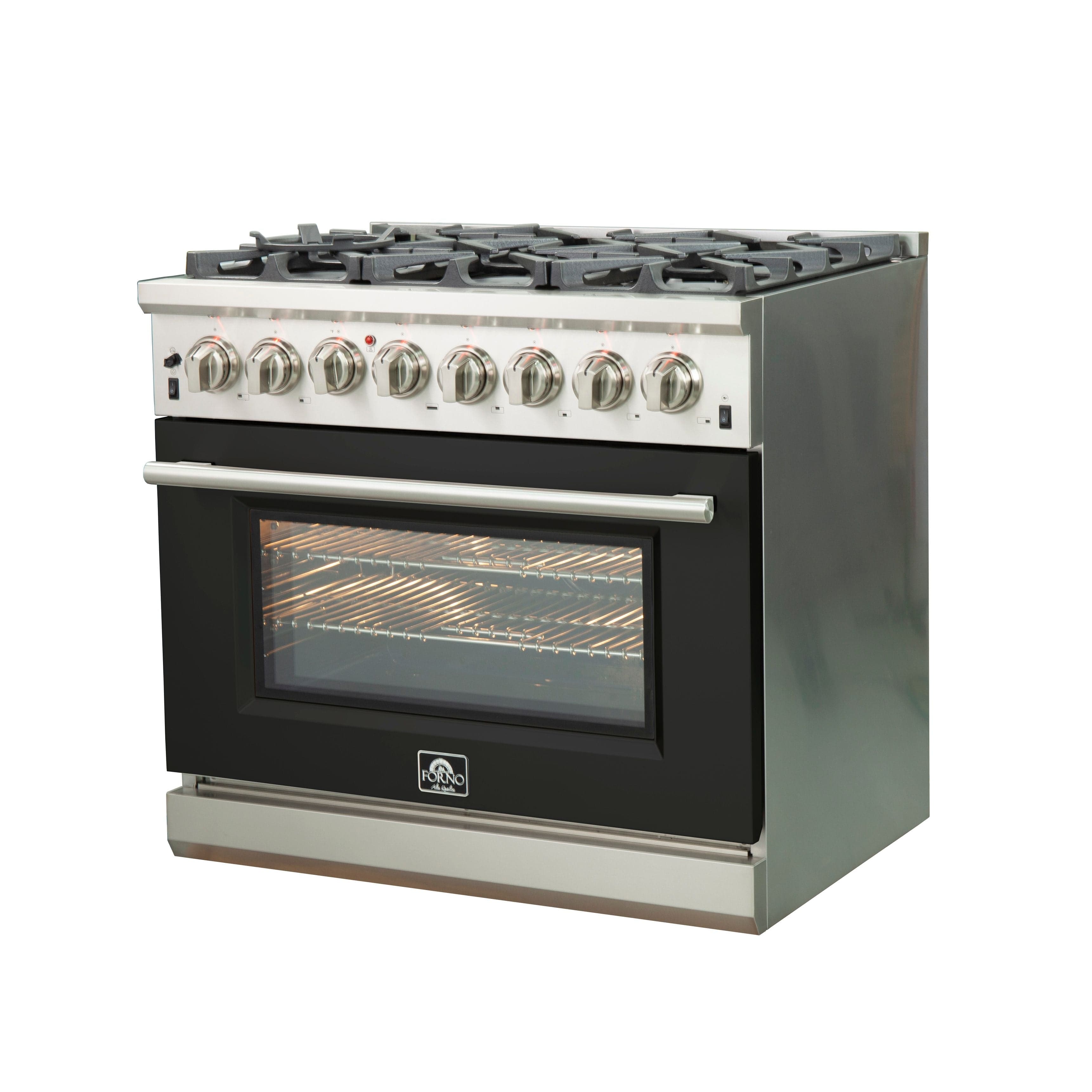Forno Capriasca 36 Inch Professional Freestanding Dual Fuel Range in Black, FFSGS6187-36BLK I Luxury Appliances Direct