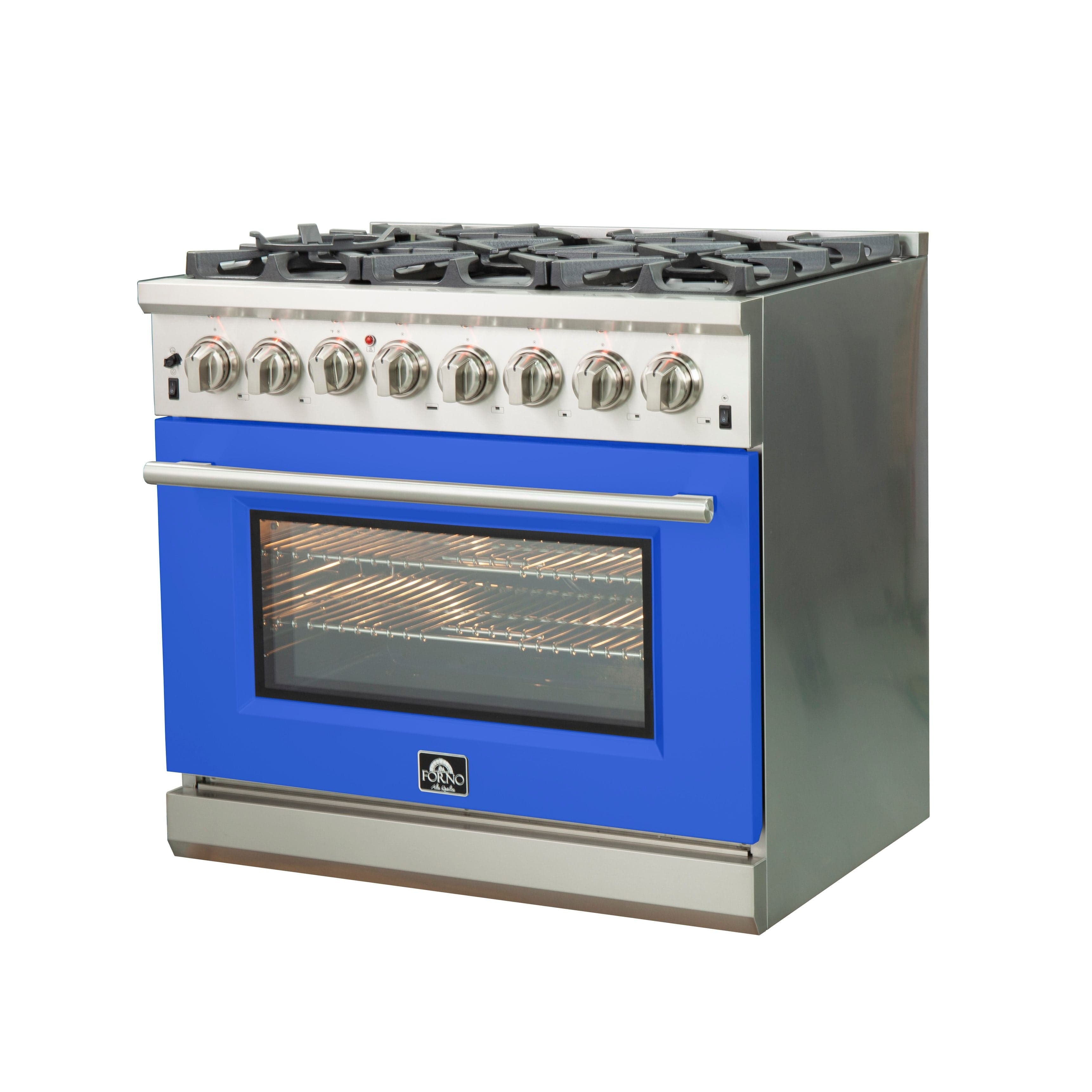 Forno Capriasca 36 Inch Professional Freestanding Dual Fuel Range in Blue, FFSGS6187-36BLU I Luxury Appliances Direct