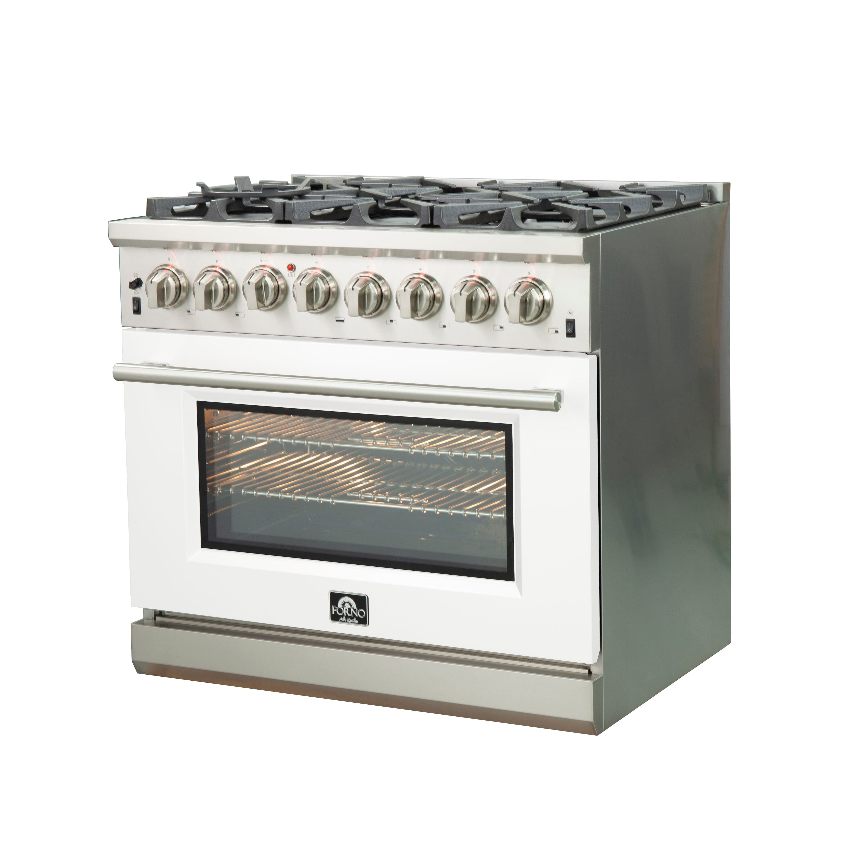 Forno Capriasca 36 Inch Professional Freestanding Dual Fuel Range in White, FFSGS6187-36WHT I Luxury Appliances Direct