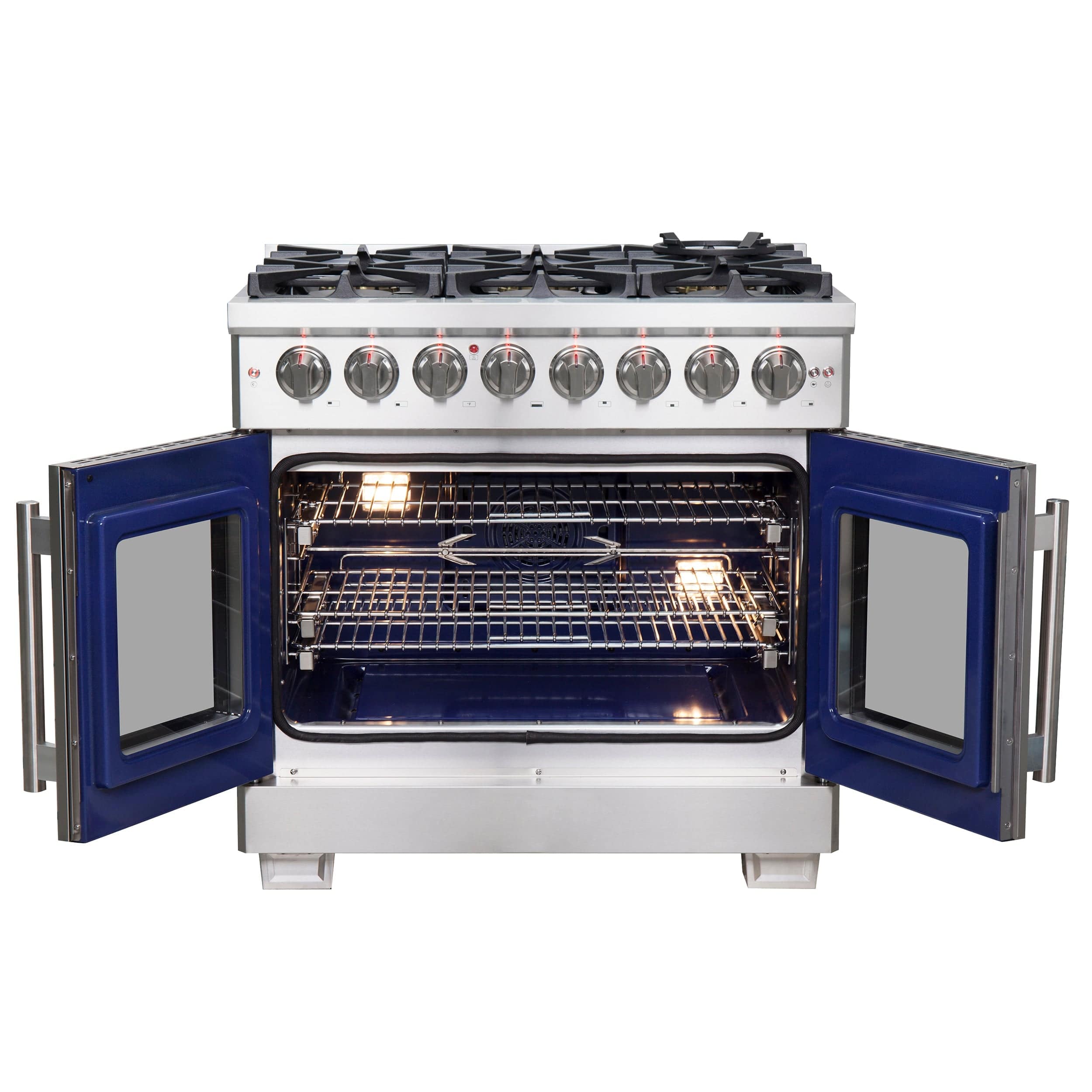 Forno Capriasca 36" Professional Gas Burner, Electric Oven Range With French Door And 6 Sealed Burners, FFSGS6387-36 I Luxury Appliances Direct