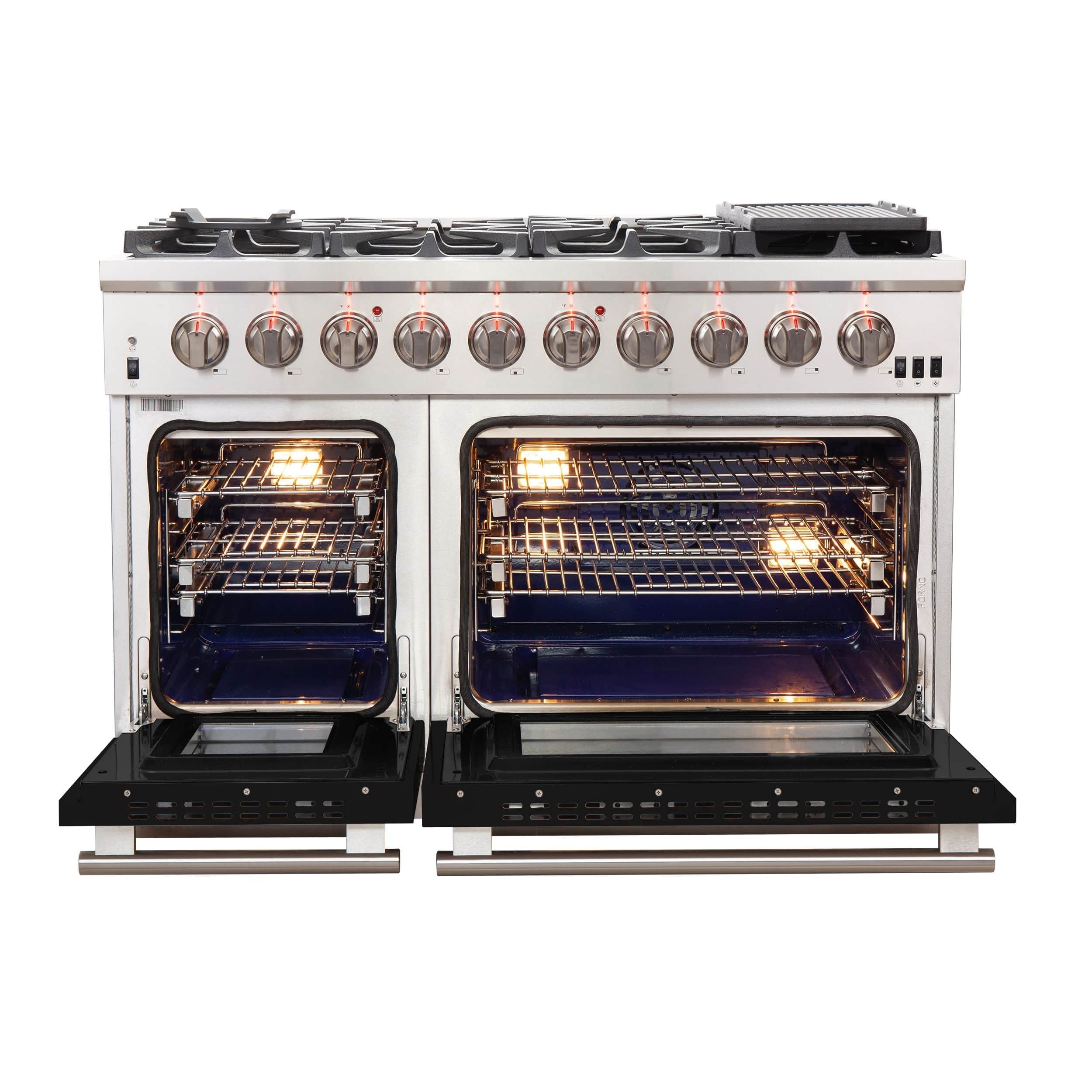Forno Capriasca 48 Inch Professional Freestanding Gas Range in Black, FFSGS6260-48BLK I Luxury Appliances Direct