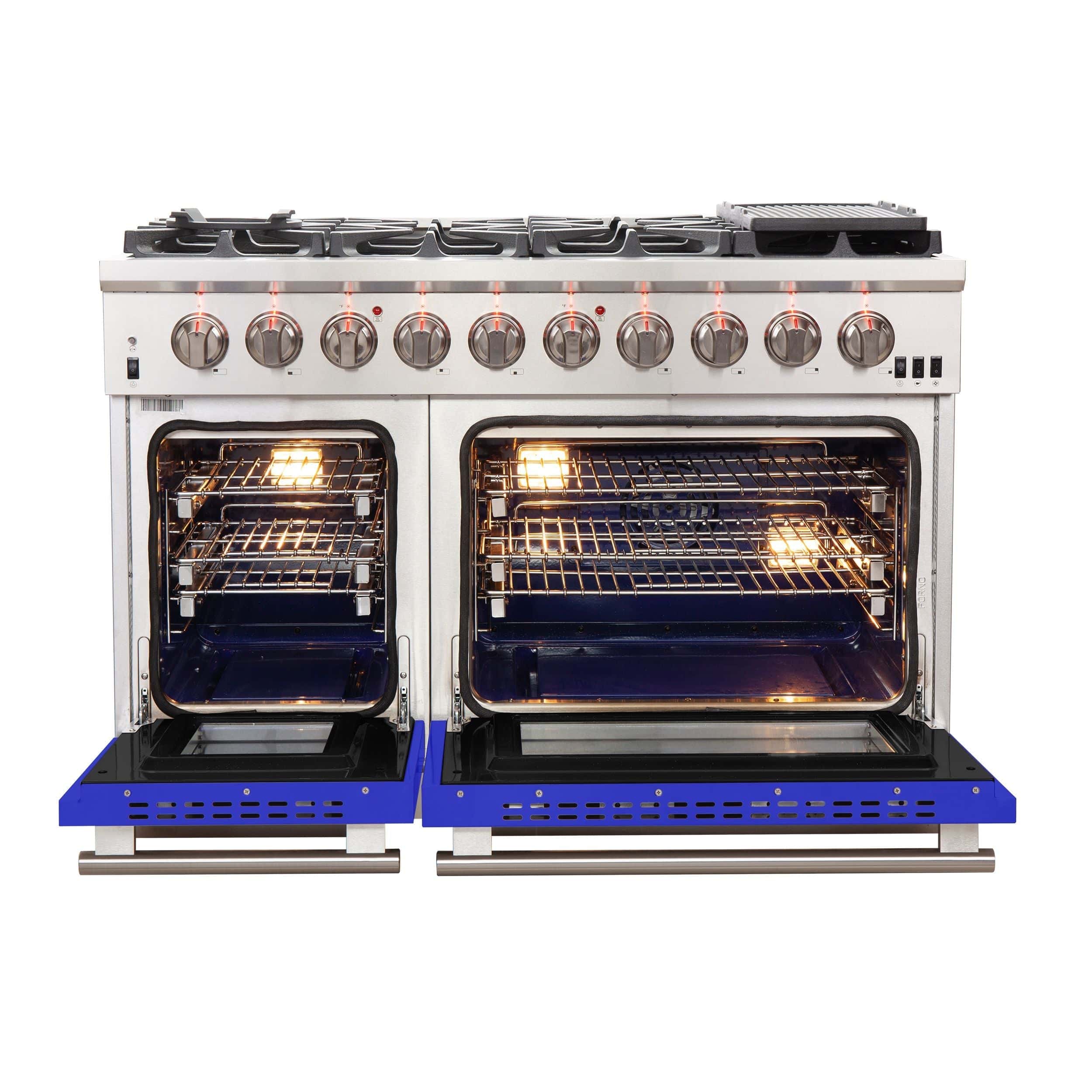 Forno Capriasca 48 Inch Professional Freestanding Gas Range in Blue, FFSGS6260-48BLU I Luxury Appliances Direct