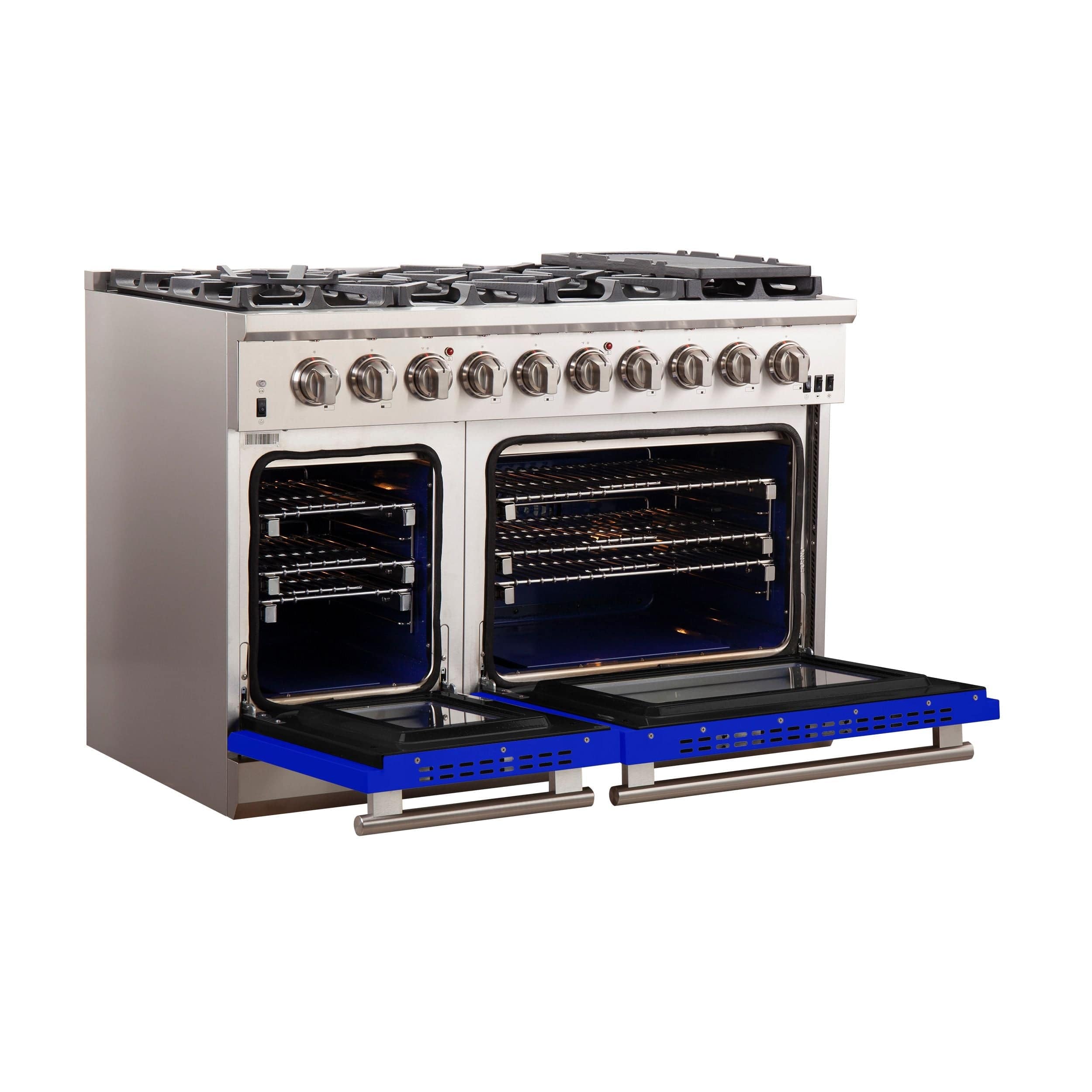 Forno Capriasca 48 Inch Professional Freestanding Gas Range in Blue, FFSGS6260-48BLU I Luxury Appliances Direct