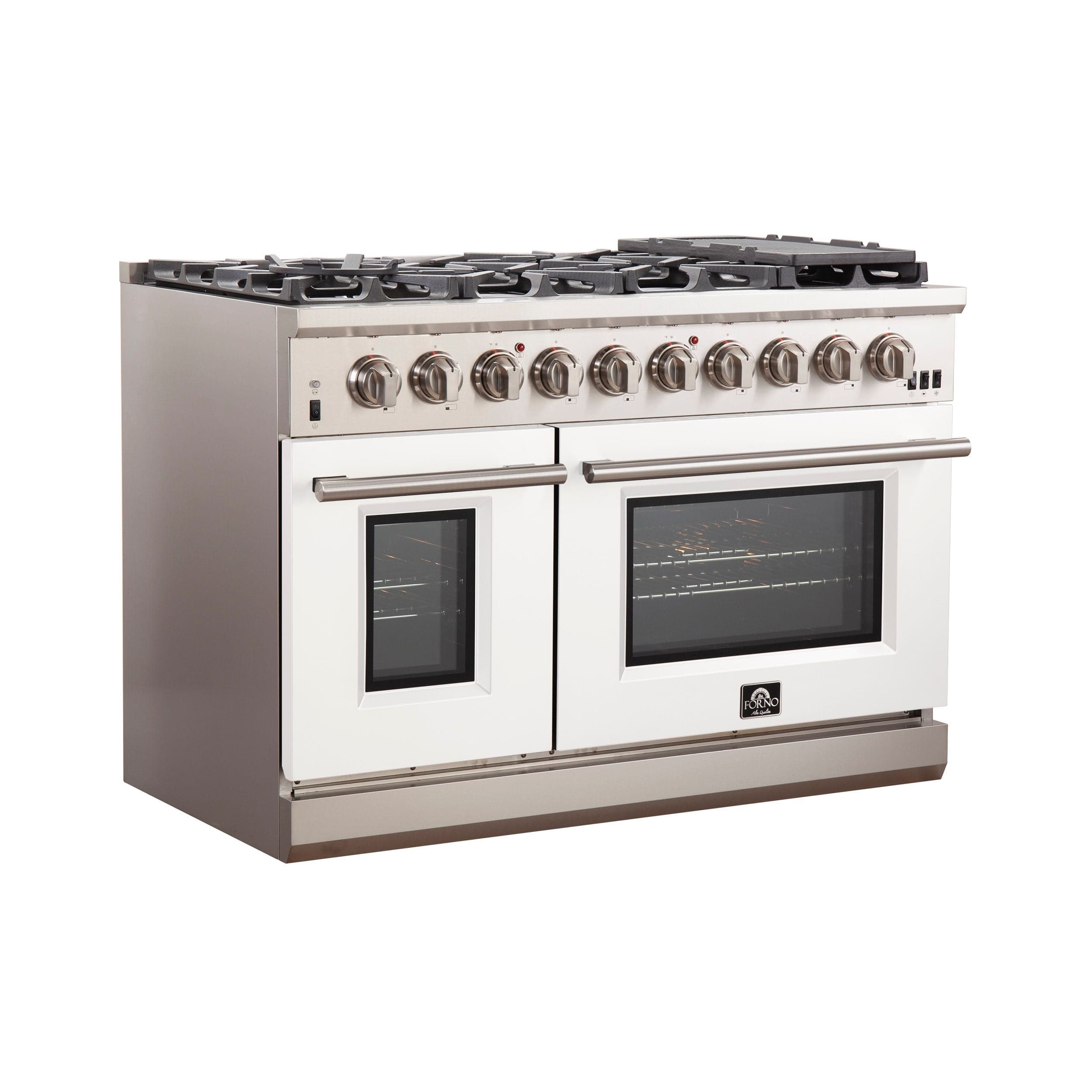 Forno Capriasca 48 Inch Professional Freestanding Gas Range in White, FFSGS6260-48WHT I Luxury Appliances Direct