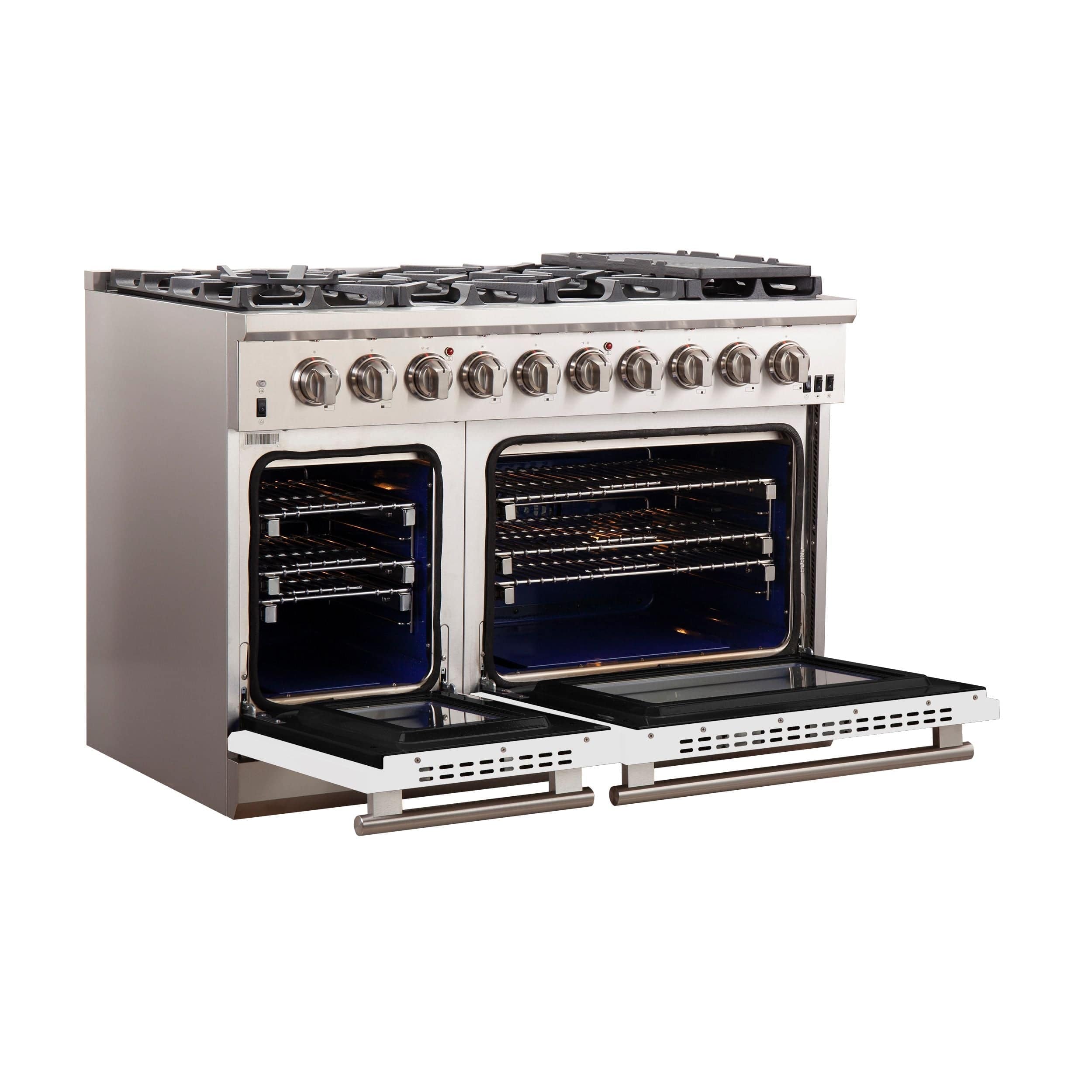 Forno Capriasca 48 Inch Professional Freestanding Gas Range in White, FFSGS6260-48WHT I Luxury Appliances Direct