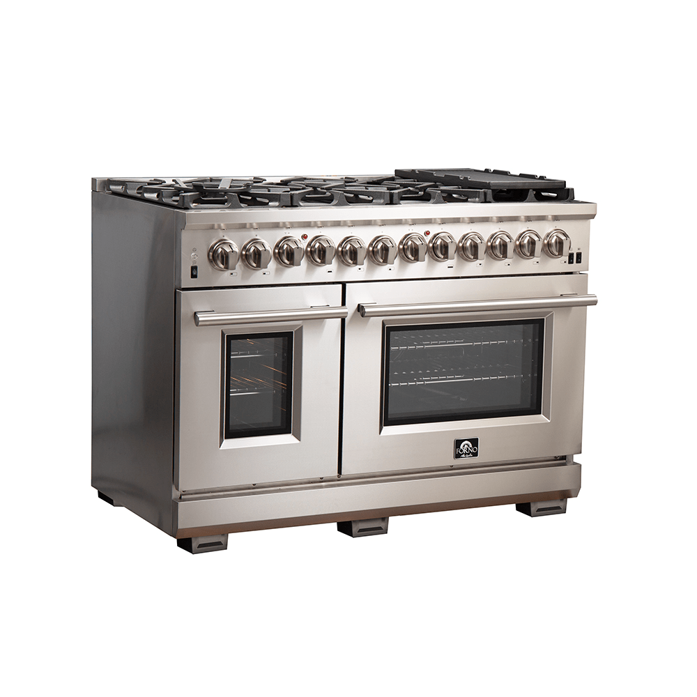 Forno Capriasca 48" Pro Series Capriasca Gas Burner / Electric Oven in Stainless Steel 8 Italian Burners, FFSGS6187-48 I Luxury Appliances Direct