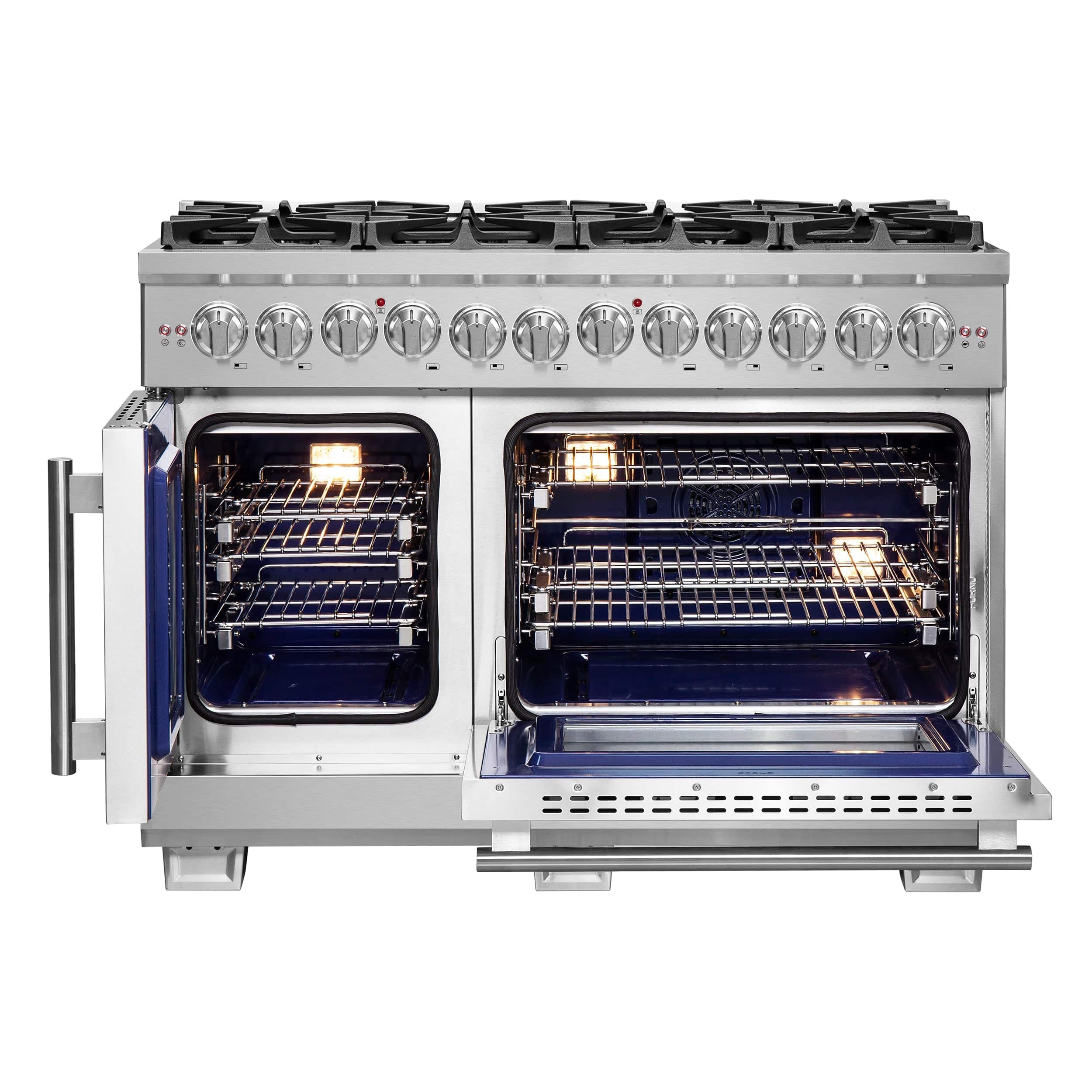 Forno Capriasca 48" Professional Gas Burner, Electric Oven Range With French Door And 8 Sealed Burners, FFSGS6387-48 I Luxury Appliances Direct