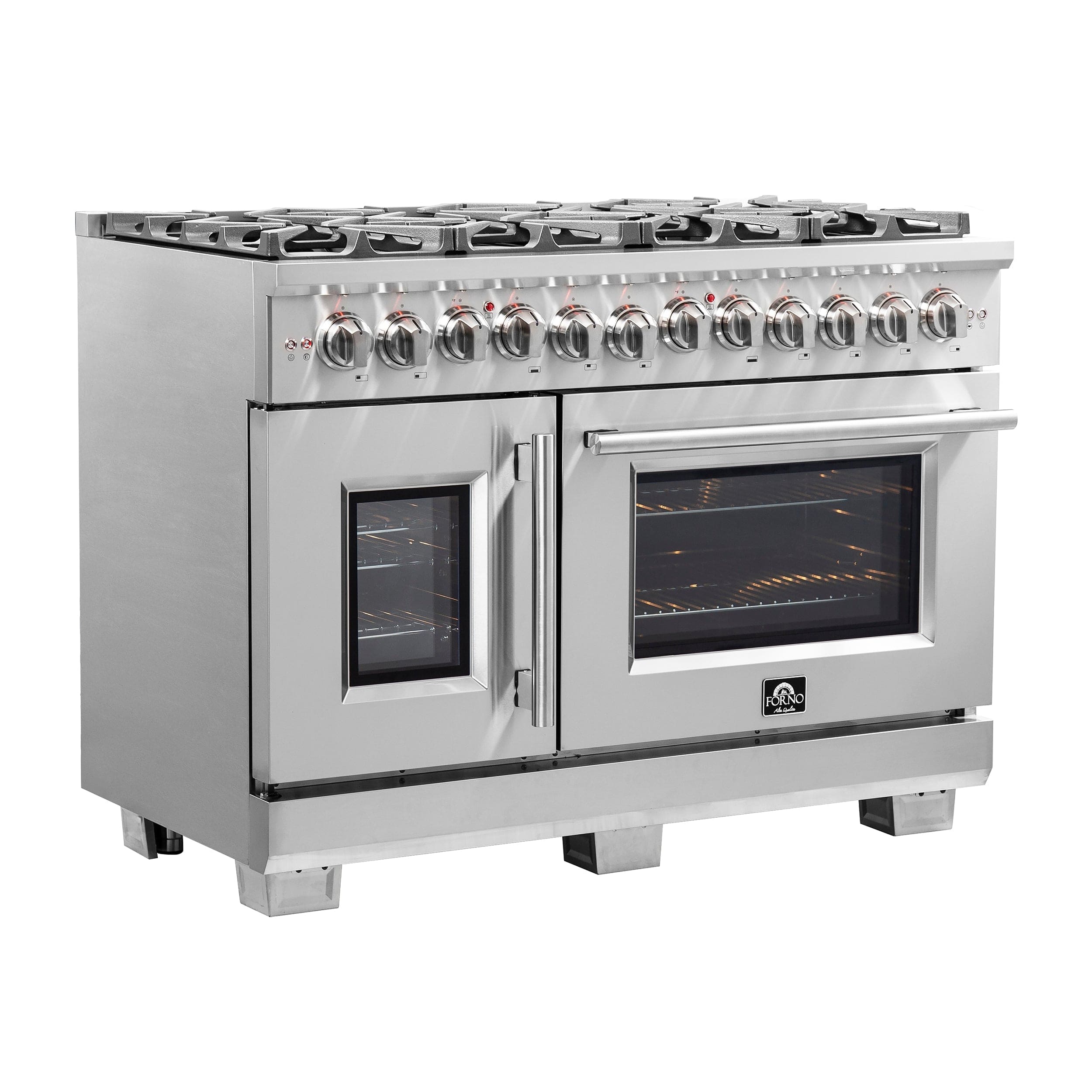 Forno Capriasca 48" Professional Gas Burner, Electric Oven Range With French Door And 8 Sealed Burners, FFSGS6387-48 I Luxury Appliances Direct