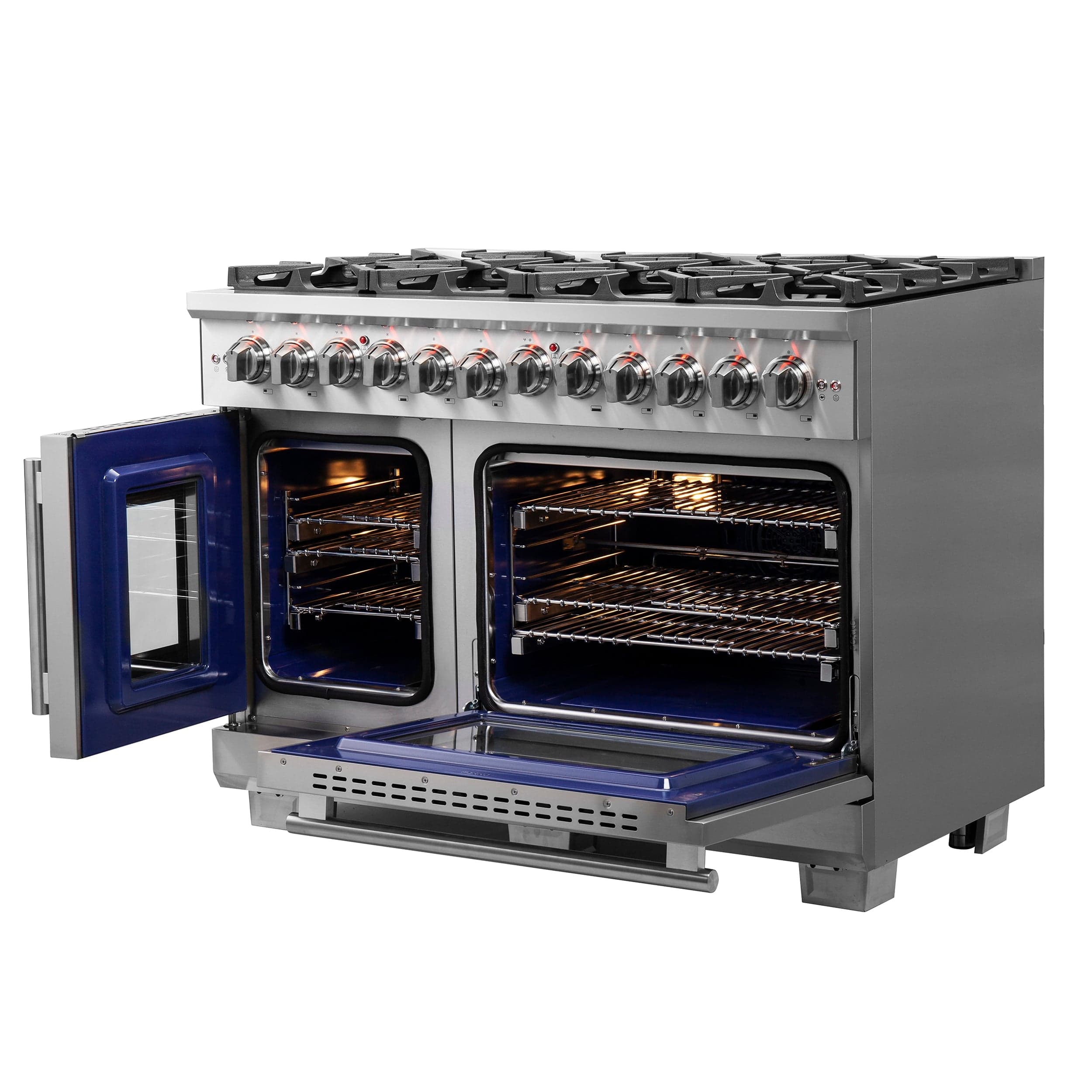 Forno Capriasca 48" Professional Gas Burner, Electric Oven Range With French Door And 8 Sealed Burners, FFSGS6387-48 I Luxury Appliances Direct
