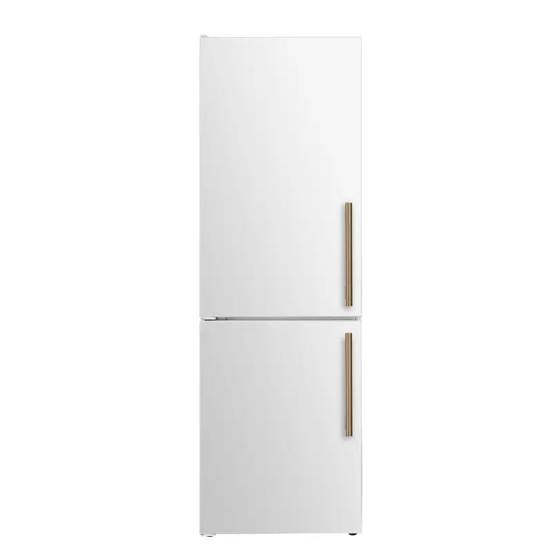 FORNO Custodia 24-Inch 10.3 Cu. Ft. Counter-Depth Bottom Freezer Refrigerator with Ice Maker, Left Swing, White & Antique Brass Handles – FFFFD1766-24WHT-LS
